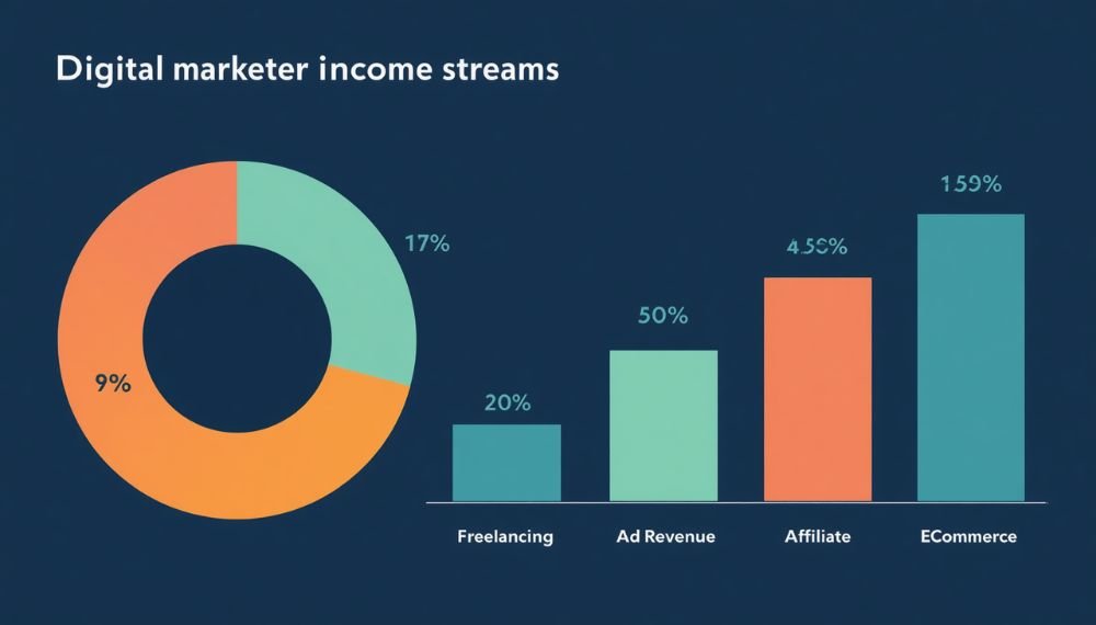 A chart showing different digital marketing income streams like freelancing, eCommerce, and affiliate marketing.