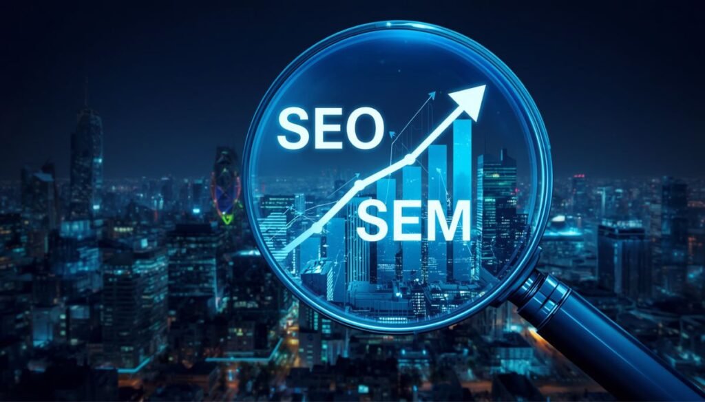 Conceptual image of SEO and SEM strategies for digital marketing growth